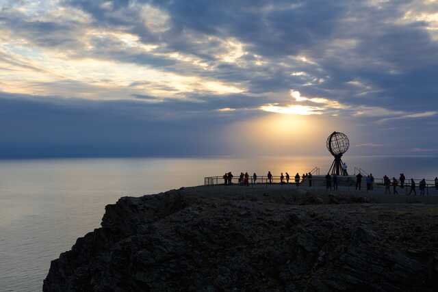 Sunset at North Cape Globe Monument Norway
