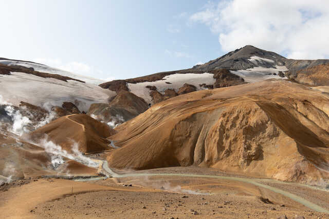 Kerlingarfjoll geothermal mountains with snow patches in Iceland