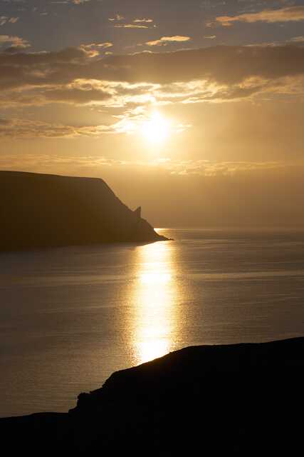 Sunset over North Cape cliff in Norway