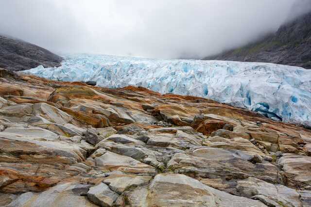 Svartisen Glacier and Rocky Foreground in Meløy Norway